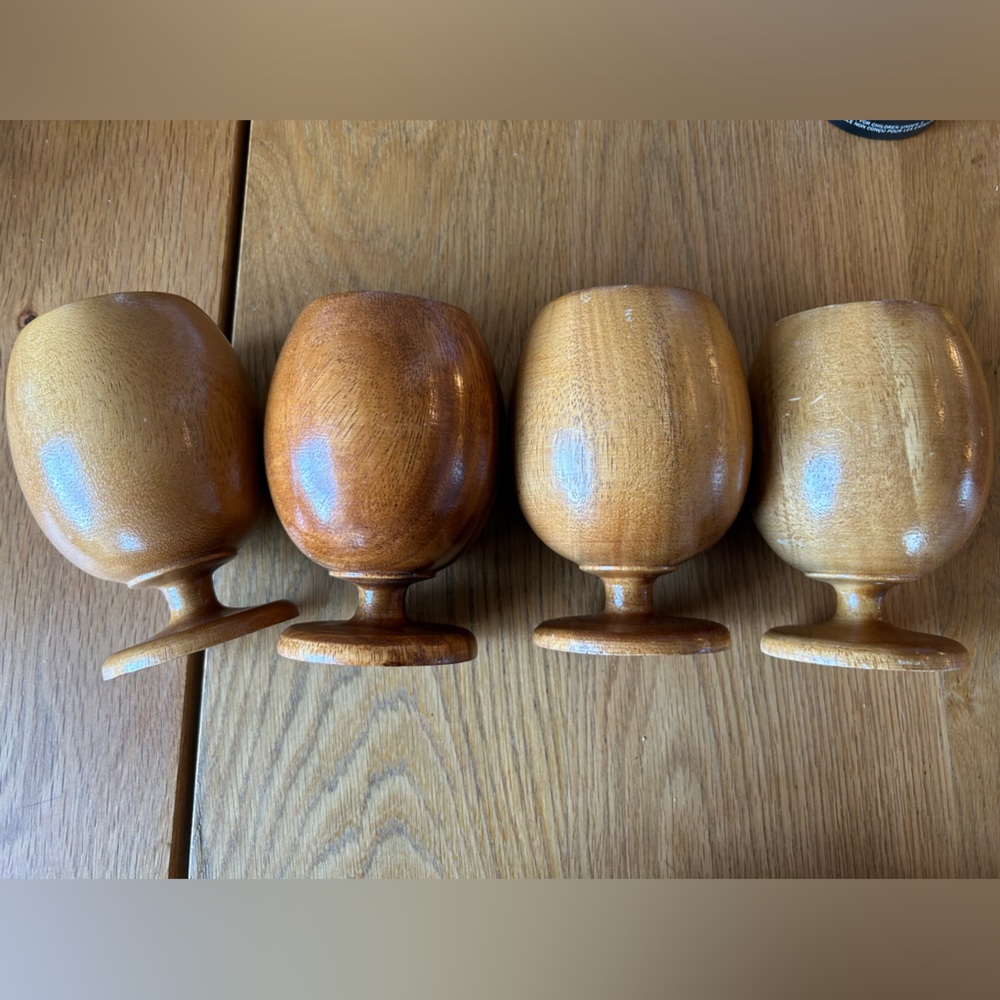 MCM Wood Pedestal Cups/Goblets Set 4